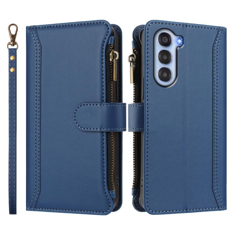 For ZTE Nubia S 5G A403ZT Magnetic Closure 9 Card Slots Zipper Leather Case with Hand Strap