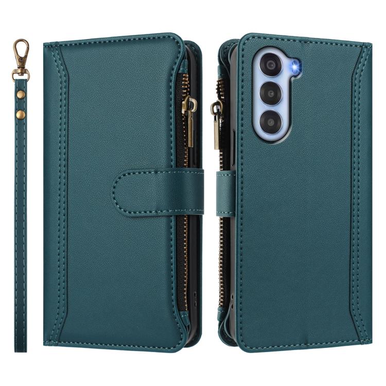 For ZTE Nubia S 5G A403ZT Magnetic Closure 9 Card Slots Zipper Leather Case with Hand Strap