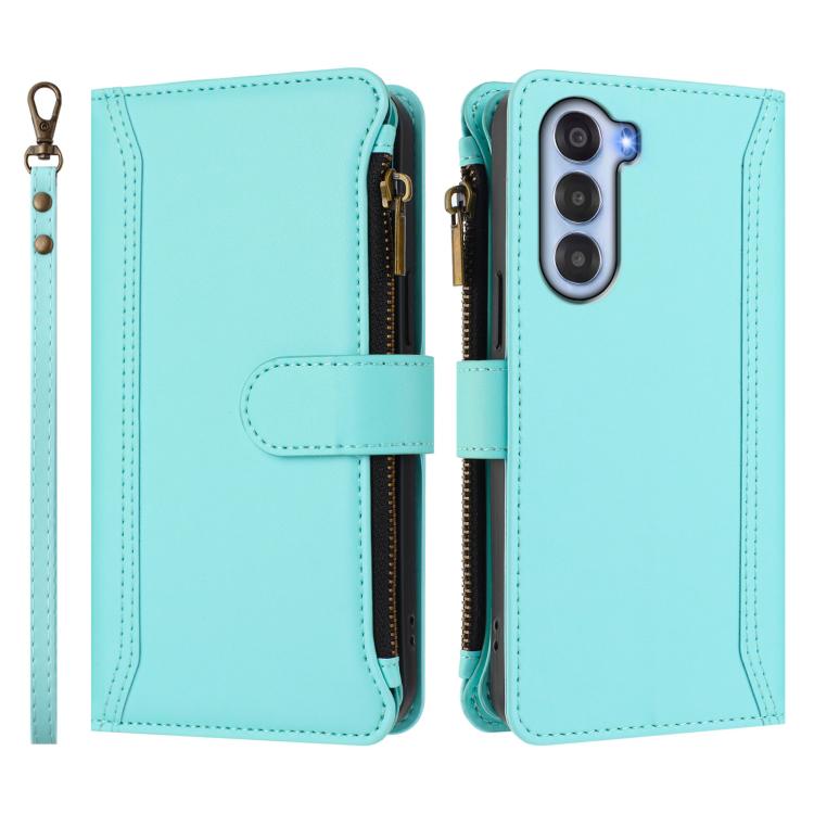For ZTE Nubia S 5G A403ZT Magnetic Closure 9 Card Slots Zipper Leather Case with Hand Strap