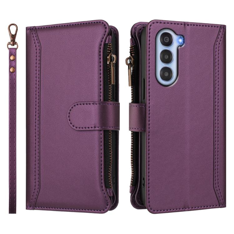 For ZTE Nubia S 5G A403ZT Magnetic Closure 9 Card Slots Zipper Leather Case with Hand Strap