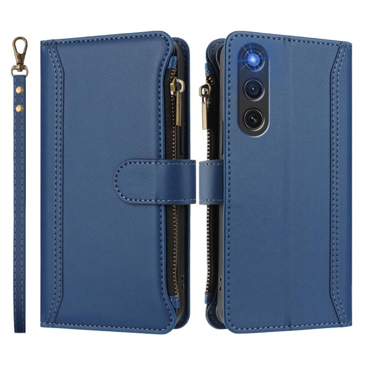 For ZTE Nubia Red Magic 10 Air Magnetic Closure 9 Card Slots Zipper Leather Case with Hand Strap