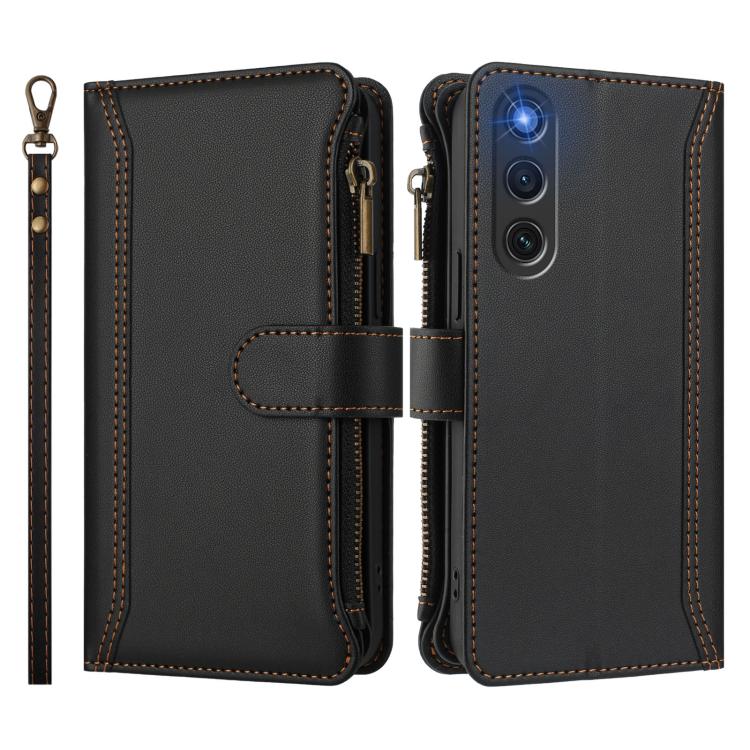 For ZTE Nubia Red Magic 10 Air Magnetic Closure 9 Card Slots Zipper Leather Case with Hand Strap