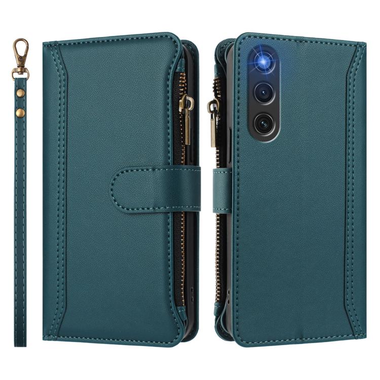 For ZTE Nubia Red Magic 10 Air Magnetic Closure 9 Card Slots Zipper Leather Case with Hand Strap