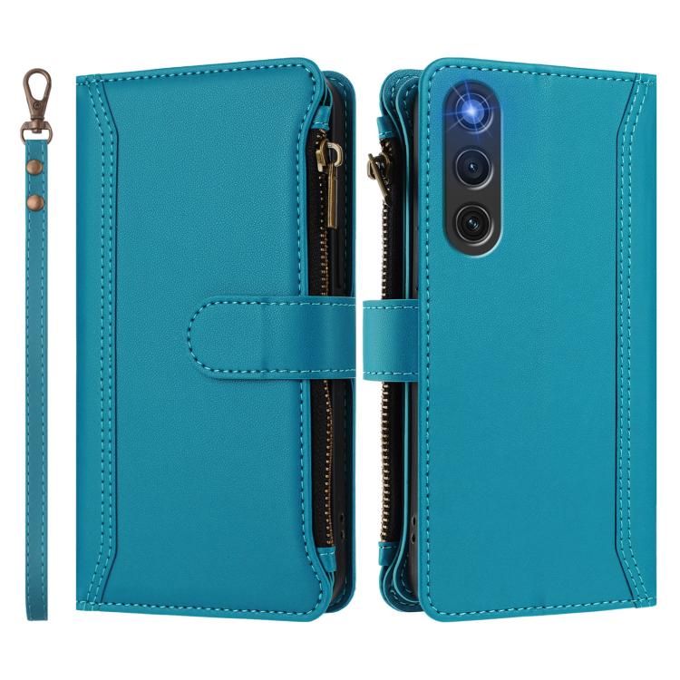For ZTE Nubia Red Magic 10 Air Magnetic Closure 9 Card Slots Zipper Leather Case with Hand Strap