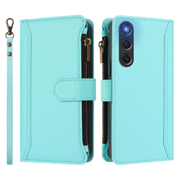 For ZTE Nubia Red Magic 10 Air Magnetic Closure 9 Card Slots Zipper Leather Case with Hand Strap