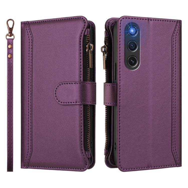 For ZTE Nubia Red Magic 10 Air Magnetic Closure 9 Card Slots Zipper Leather Case with Hand Strap