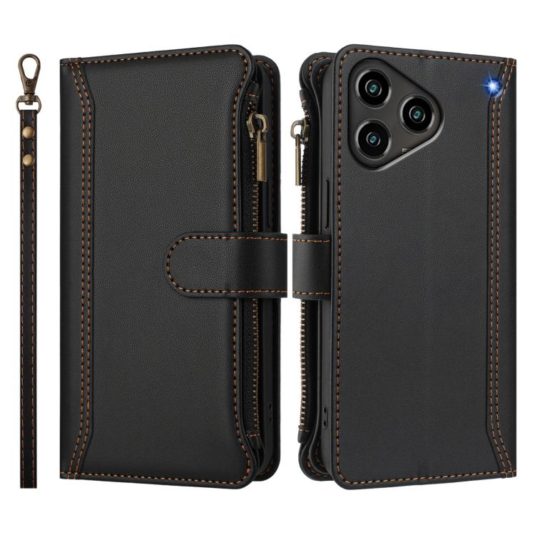For ZTE Blade A76 4G Magnetic Closure 9 Card Slots Zipper Leather Case with Hand Strap