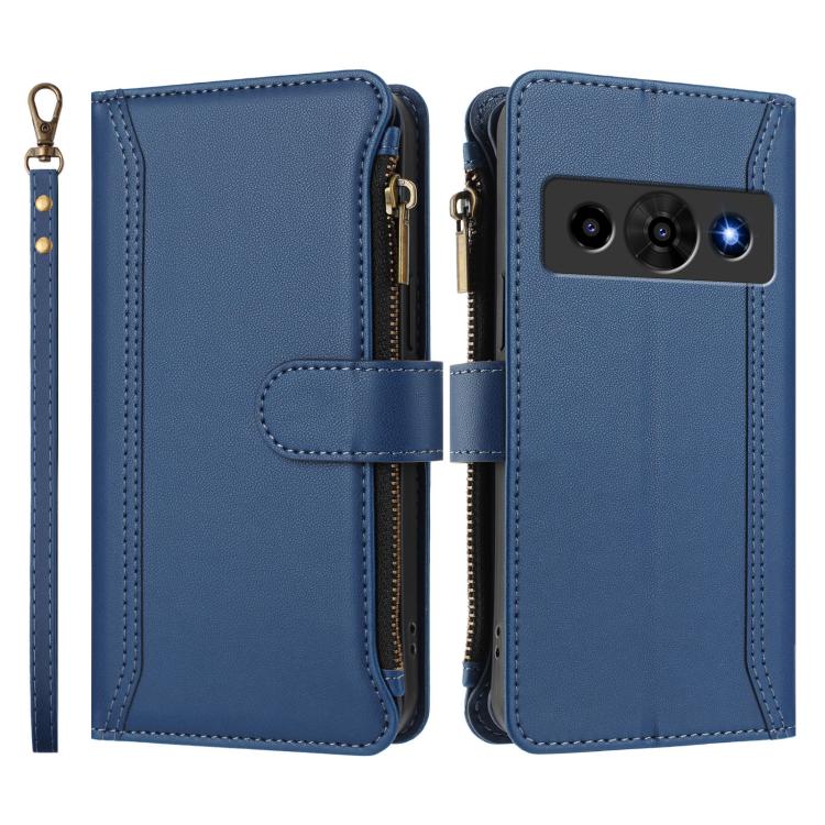 For ZTE Nubia P7 Pro 5G/Optus X Value 5G Magnetic Closure 9 Card Slots Zipper Leather Case with Hand Strap