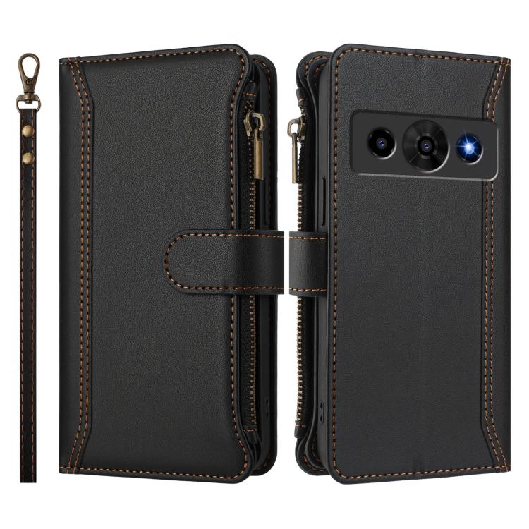 For ZTE Nubia P7 Pro 5G/Optus X Value 5G Magnetic Closure 9 Card Slots Zipper Leather Case with Hand Strap