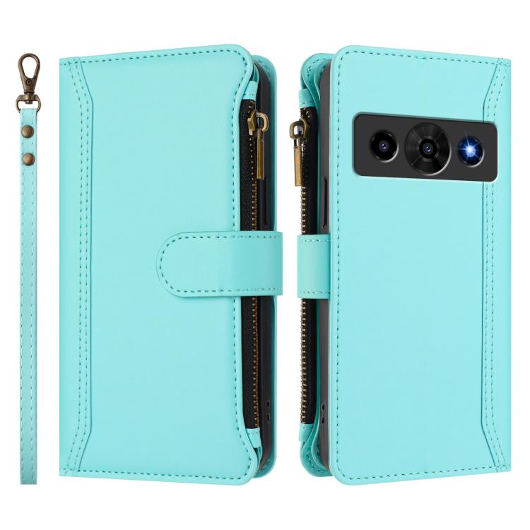 For ZTE Nubia P7 Pro 5G/Optus X Value 5G Magnetic Closure 9 Card Slots Zipper Leather Case with Hand Strap