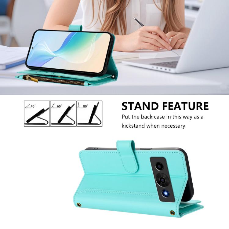 For ZTE Nubia P7 Pro 5G/Optus X Value 5G Magnetic Closure 9 Card Slots Zipper Leather Case with Hand Strap