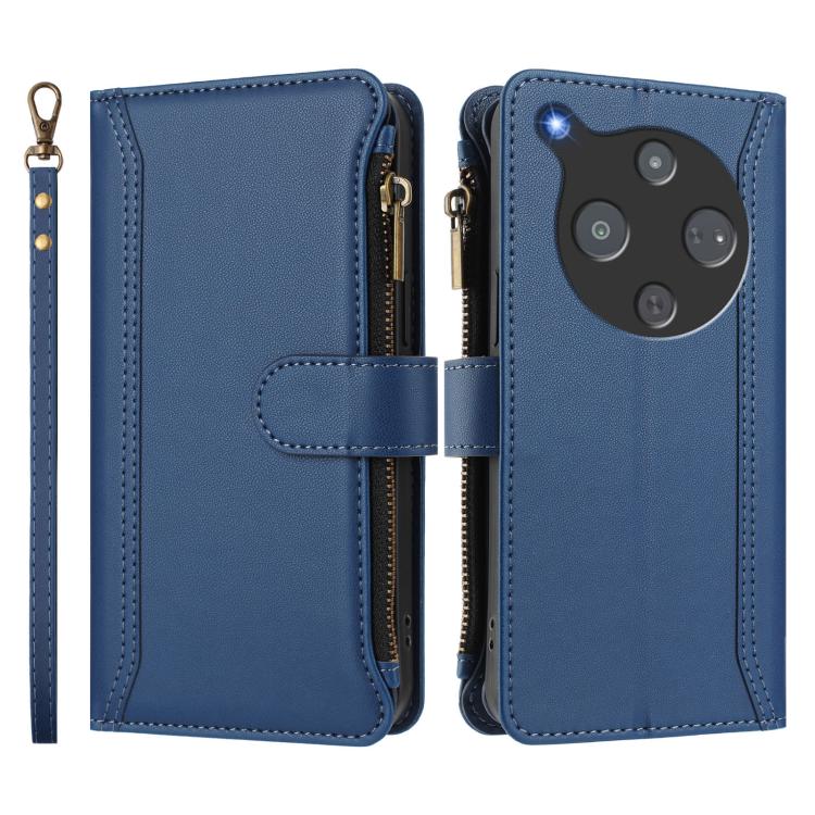 For ZTE Nubia P9 Pro 5G/Optus X Pro 2 5G Magnetic Closure 9 Card Slots Zipper Leather Case with Hand Strap