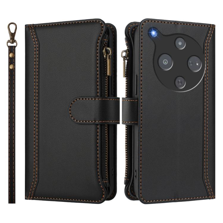 For ZTE Nubia P9 Pro 5G/Optus X Pro 2 5G Magnetic Closure 9 Card Slots Zipper Leather Case with Hand Strap