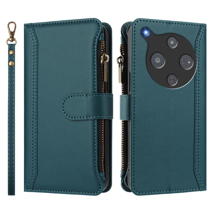 For ZTE Nubia P9 Pro 5G/Optus X Pro 2 5G Magnetic Closure 9 Card Slots Zipper Leather Case with Hand Strap