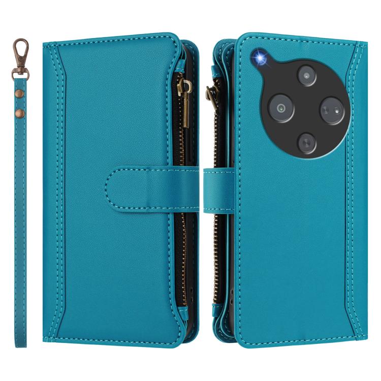 For ZTE Nubia P9 Pro 5G/Optus X Pro 2 5G Magnetic Closure 9 Card Slots Zipper Leather Case with Hand Strap