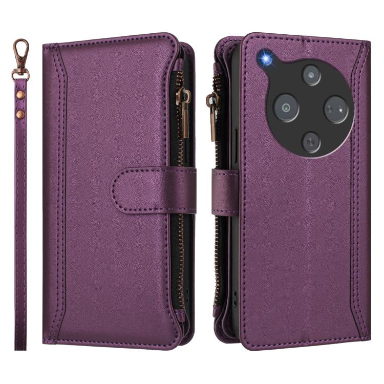 For ZTE Nubia P9 Pro 5G/Optus X Pro 2 5G Magnetic Closure 9 Card Slots Zipper Leather Case with Hand Strap