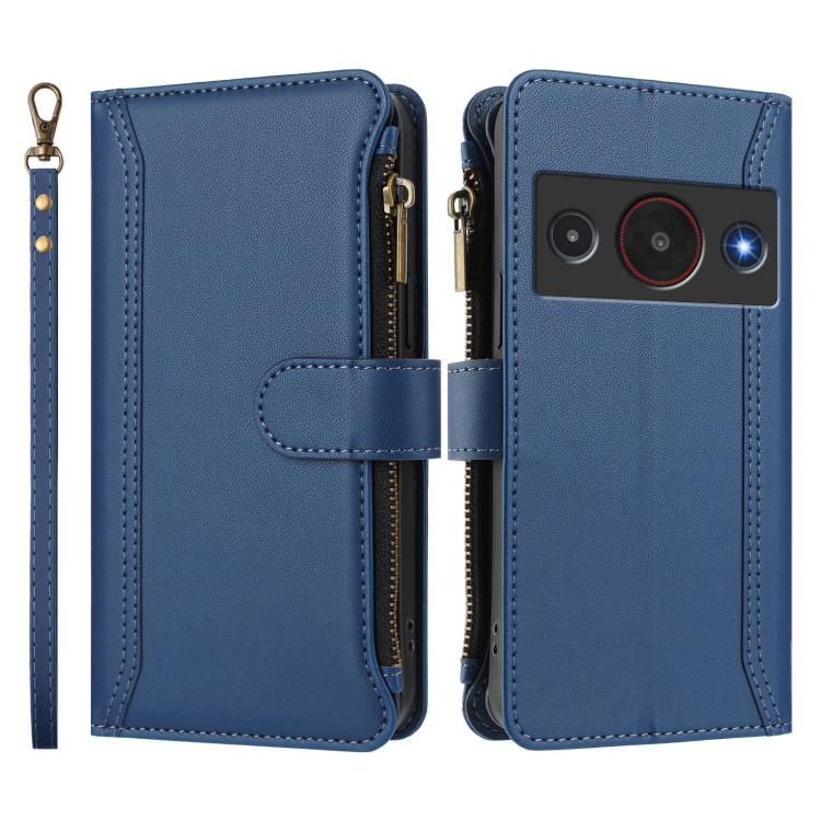 For ZTE Blade A75 Pro/Telstra T-Elite 5G Magnetic Closure 9 Card Slots Zipper Leather Case with Hand Strap