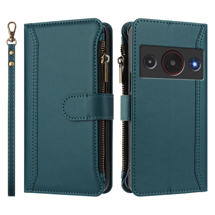 For ZTE Blade A75 Pro/Telstra T-Elite 5G Magnetic Closure 9 Card Slots Zipper Leather Case with Hand Strap