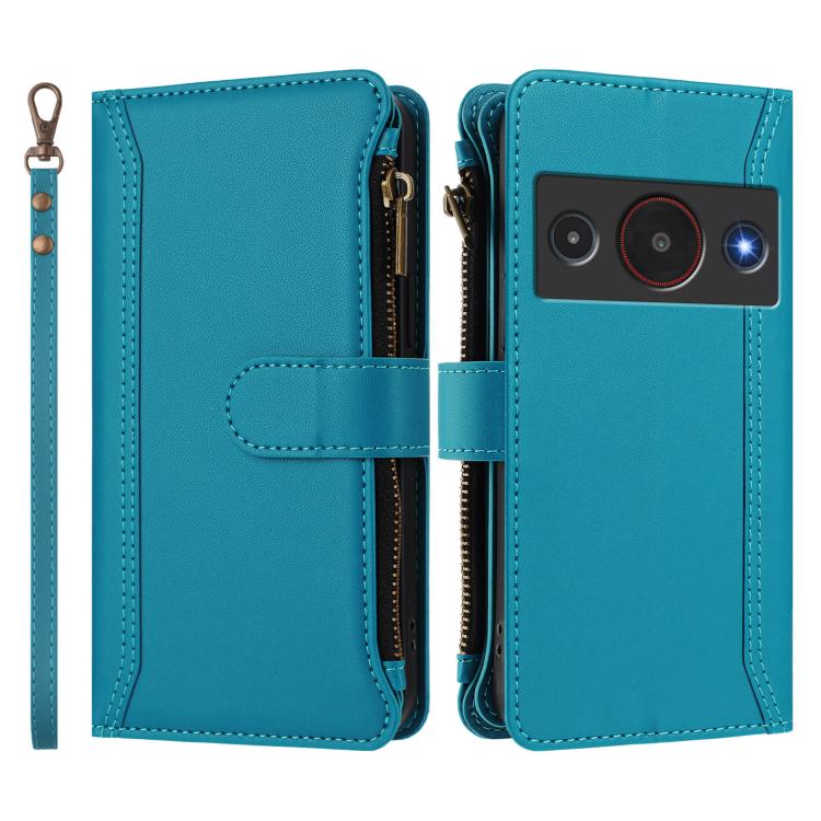 For ZTE Blade A75 Pro/Telstra T-Elite 5G Magnetic Closure 9 Card Slots Zipper Leather Case with Hand Strap