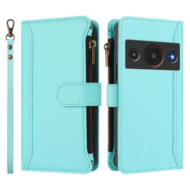For ZTE Blade A75 Pro/Telstra T-Elite 5G Magnetic Closure 9 Card Slots Zipper Leather Case with Hand Strap