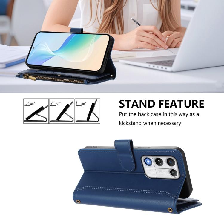 For ZTE nubia RedMagic 11 Air Magnetic Closure 9 Card Slots Zipper Leather Case with Hand Strap