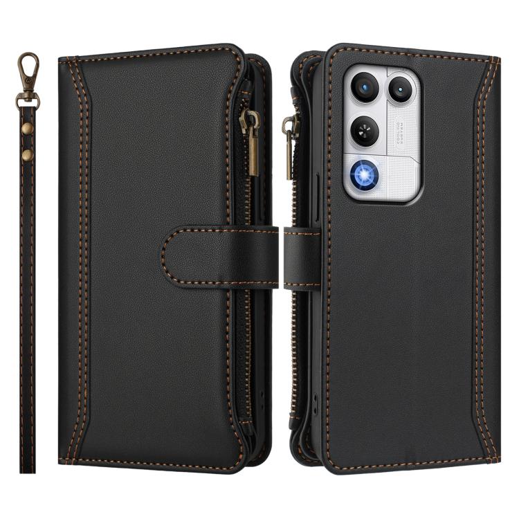 For ZTE nubia RedMagic 11 Air Magnetic Closure 9 Card Slots Zipper Leather Case with Hand Strap