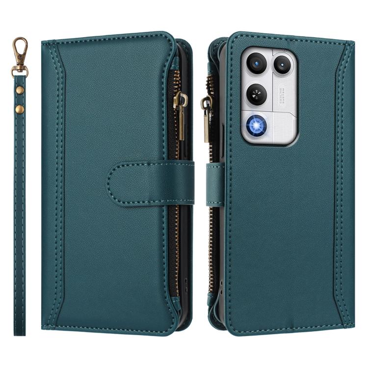 For ZTE nubia RedMagic 11 Air Magnetic Closure 9 Card Slots Zipper Leather Case with Hand Strap