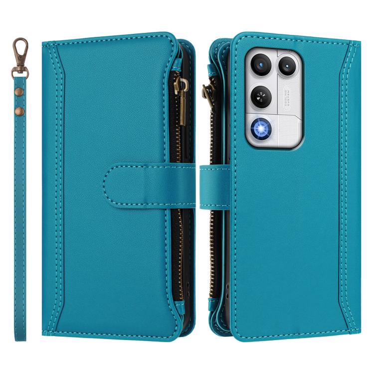 For ZTE nubia RedMagic 11 Air Magnetic Closure 9 Card Slots Zipper Leather Case with Hand Strap