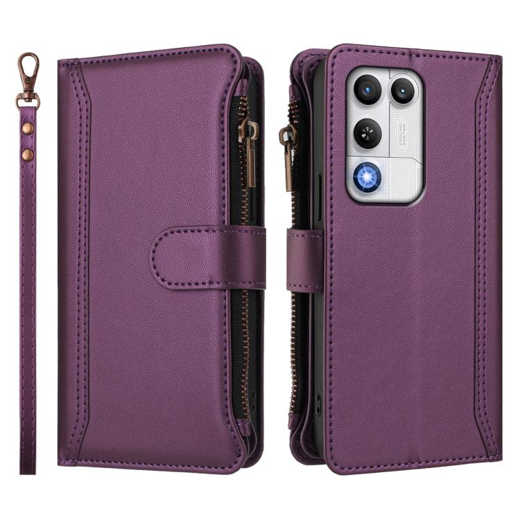 For ZTE nubia RedMagic 11 Air Magnetic Closure 9 Card Slots Zipper Leather Case with Hand Strap