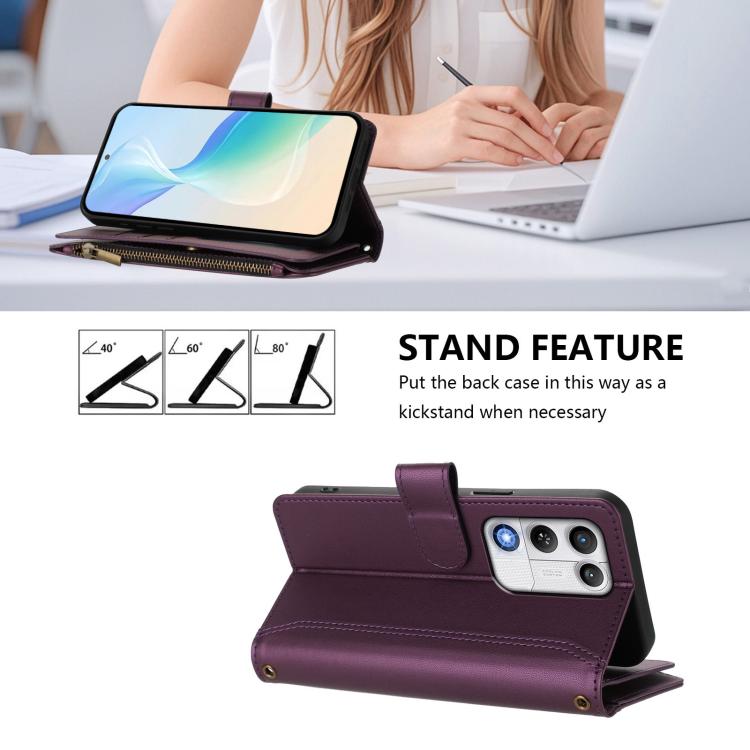 For ZTE nubia RedMagic 11 Air Magnetic Closure 9 Card Slots Zipper Leather Case with Hand Strap