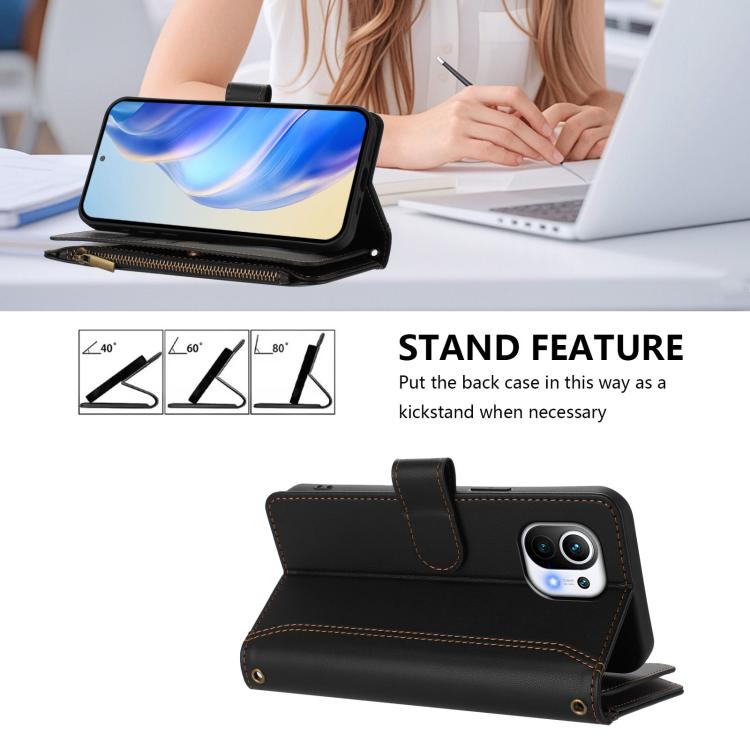 For Xiaomi Mi 11 Magnetic Closure 9 Card Slots Zipper Leather Case with Hand Strap