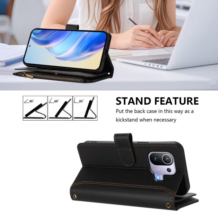 For Xiaomi Mi 11 Pro Magnetic Closure 9 Card Slots Zipper Leather Case with Hand Strap