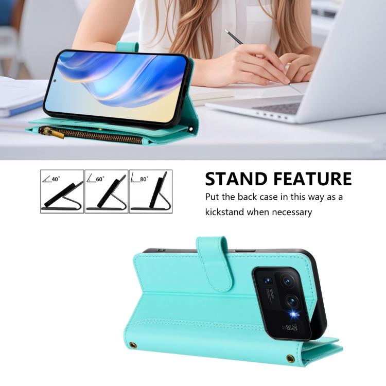 For Xiaomi Mi 11 Ultra Magnetic Closure 9 Card Slots Zipper Leather Case with Hand Strap