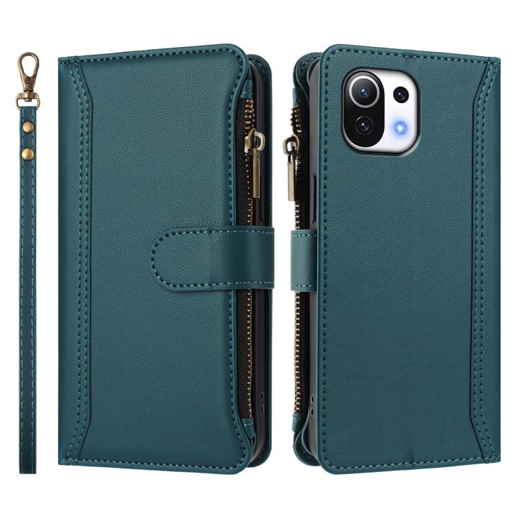 For Xiaomi Mi 11 Lite 4G / 5G Magnetic Closure 9 Card Slots Zipper Leather Case with Hand Strap