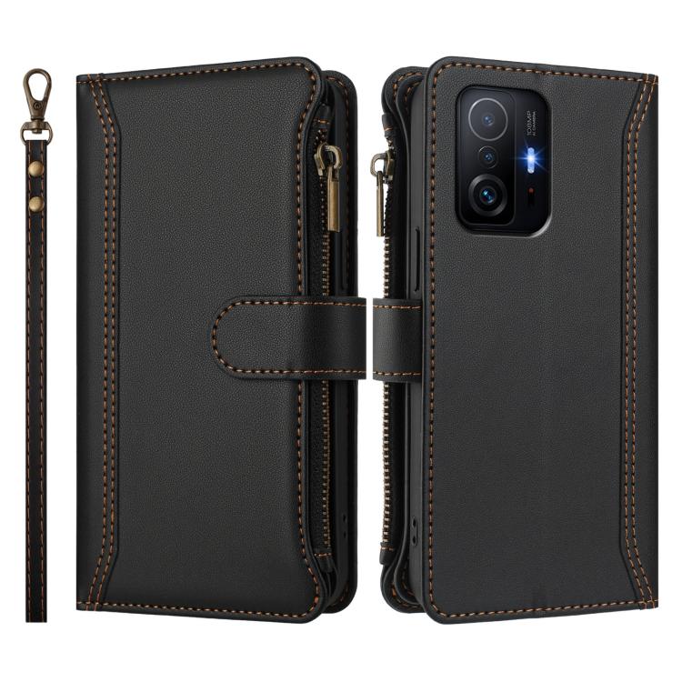 For Xiaomi 11T / 11T Pro Magnetic Closure 9 Card Slots Zipper Leather Case with Hand Strap
