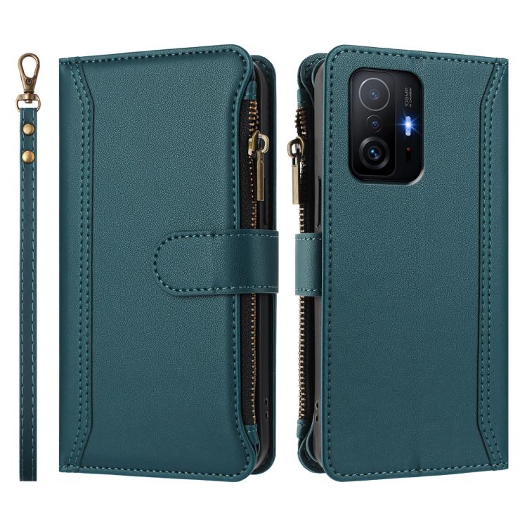 For Xiaomi 11T / 11T Pro Magnetic Closure 9 Card Slots Zipper Leather Case with Hand Strap