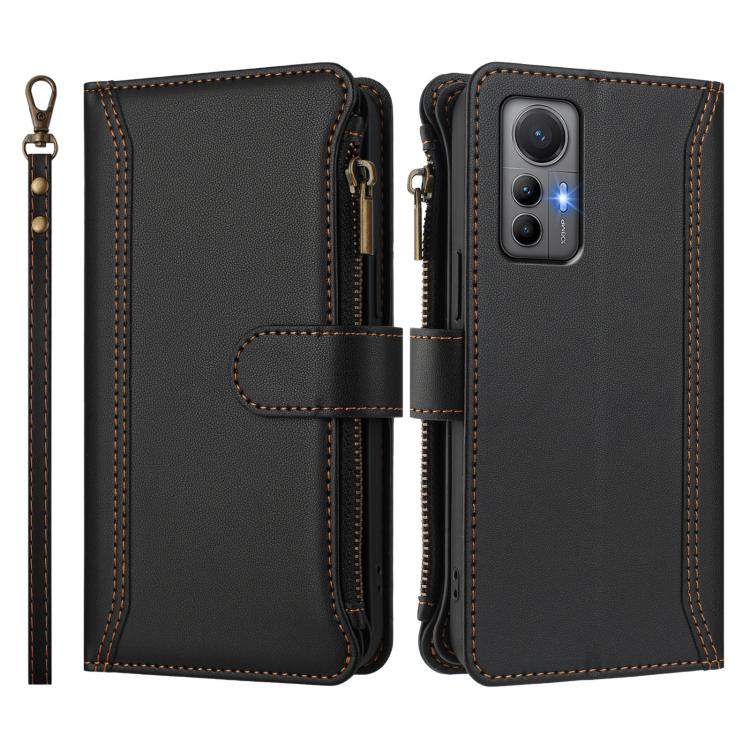 For Xiaomi 12 Lite Magnetic Closure 9 Card Slots Zipper Leather Case with Hand Strap