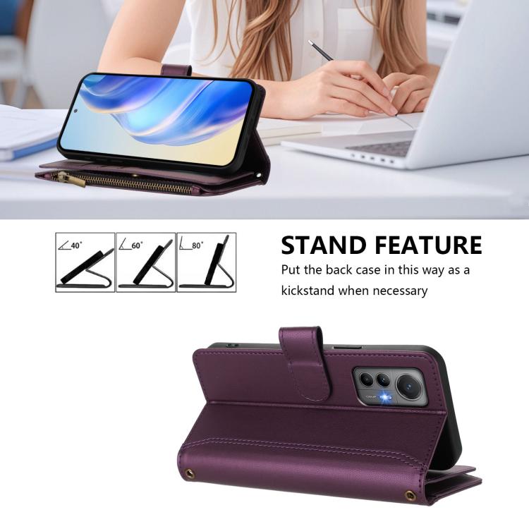 For Xiaomi 12 Lite Magnetic Closure 9 Card Slots Zipper Leather Case with Hand Strap