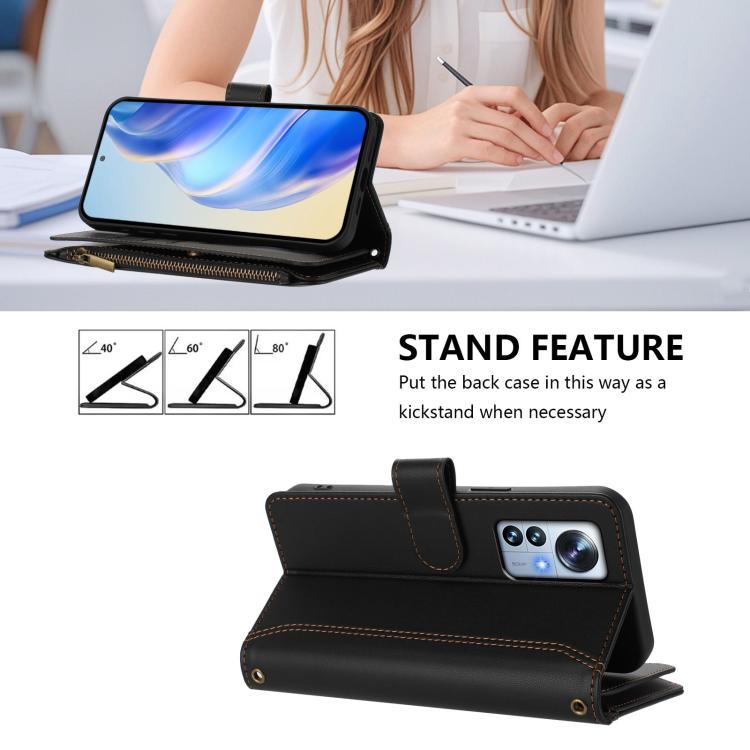 For Xiaomi 12 Pro / 12S Pro Magnetic Closure 9 Card Slots Zipper Leather Case with Hand Strap