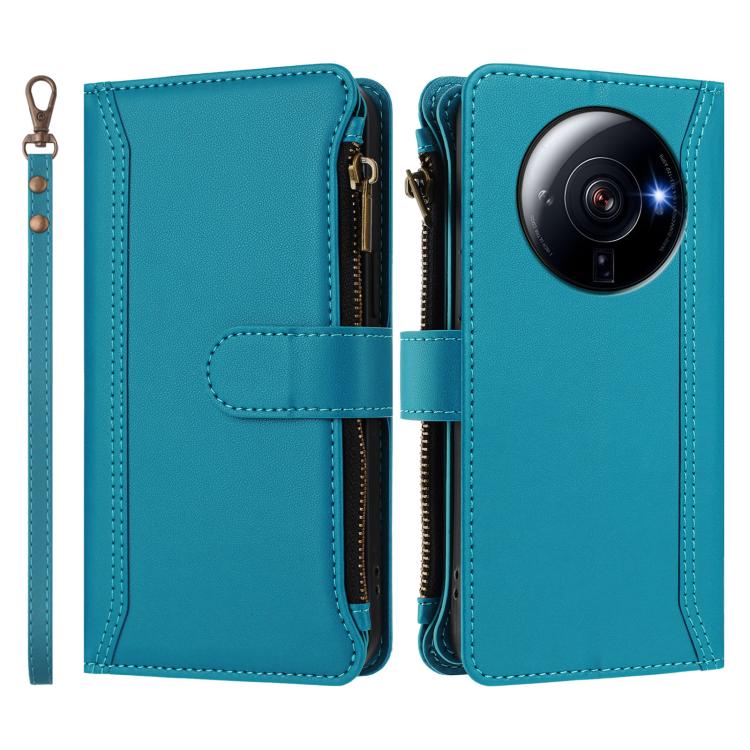 For Xiaomi 12S Ultra Magnetic Closure 9 Card Slots Zipper Leather Case with Hand Strap