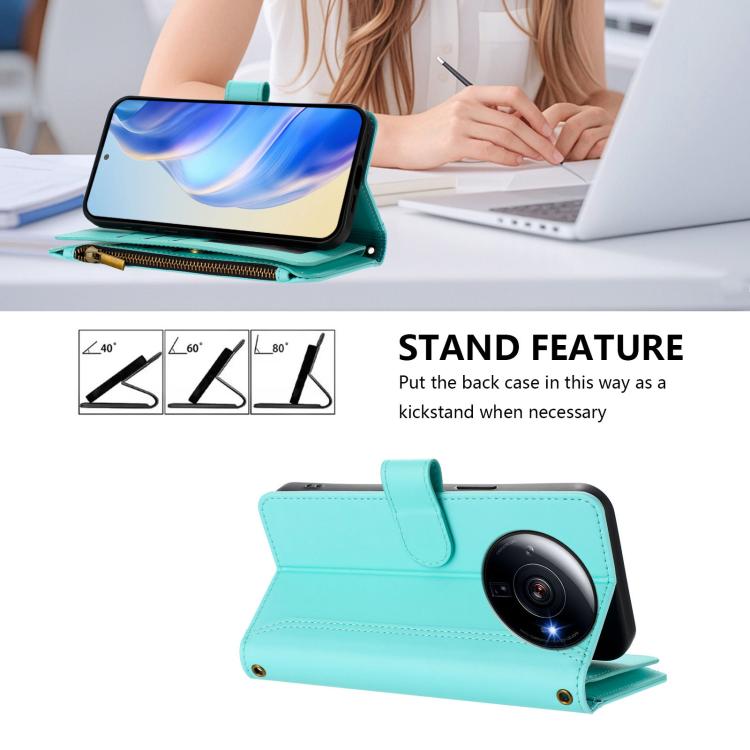 For Xiaomi 12S Ultra Magnetic Closure 9 Card Slots Zipper Leather Case with Hand Strap