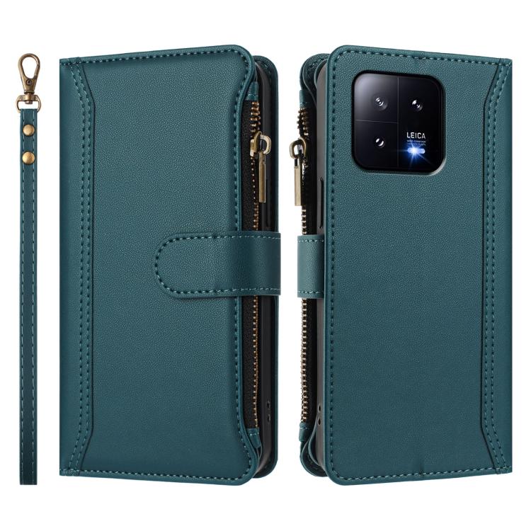 For Xiaomi 13 Magnetic Closure 9 Card Slots Zipper Leather Case with Hand Strap