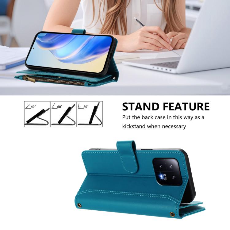 For Xiaomi 13 Magnetic Closure 9 Card Slots Zipper Leather Case with Hand Strap