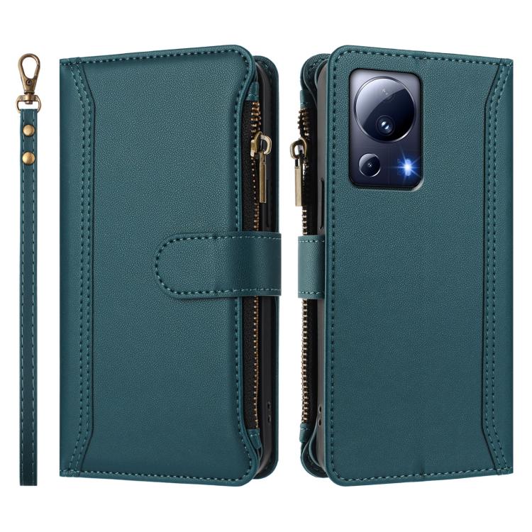 For Xiaomi 13 Lite / Civi 2 Magnetic Closure 9 Card Slots Zipper Leather Case with Hand Strap