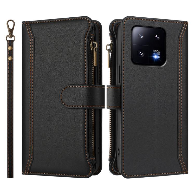 For Xiaomi 13 Pro Magnetic Closure 9 Card Slots Zipper Leather Case with Hand Strap