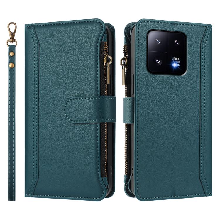 For Xiaomi 13 Pro Magnetic Closure 9 Card Slots Zipper Leather Case with Hand Strap