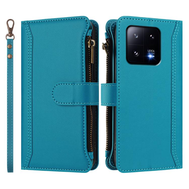 For Xiaomi 13 Pro Magnetic Closure 9 Card Slots Zipper Leather Case with Hand Strap