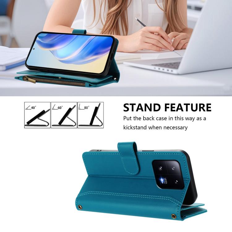 For Xiaomi 13 Pro Magnetic Closure 9 Card Slots Zipper Leather Case with Hand Strap