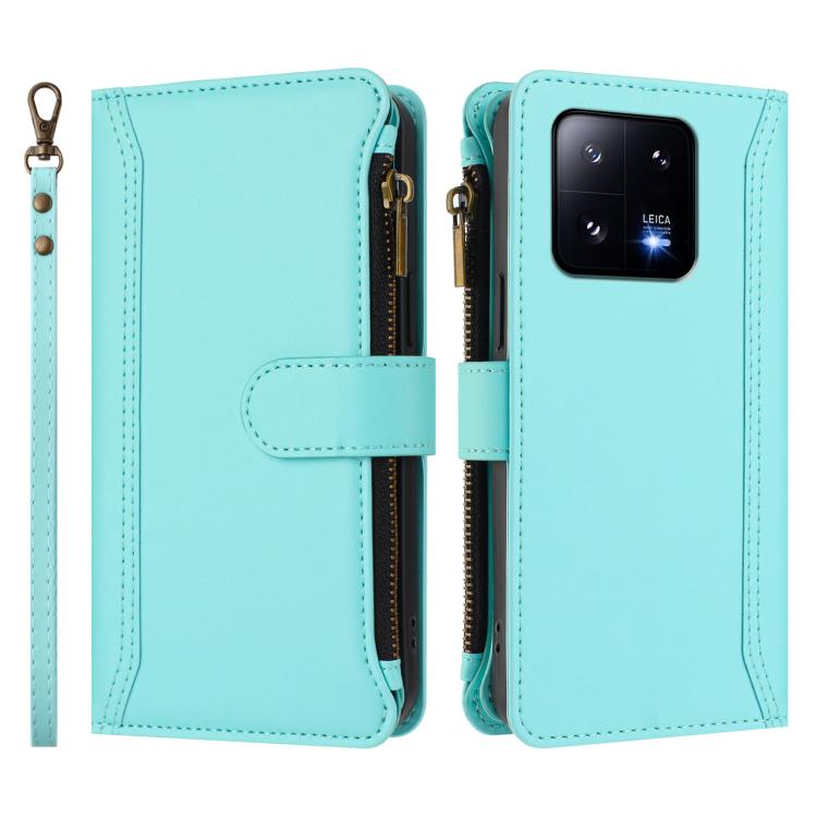 For Xiaomi 13 Pro Magnetic Closure 9 Card Slots Zipper Leather Case with Hand Strap