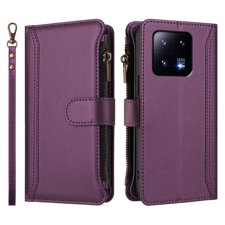 For Xiaomi 13 Pro Magnetic Closure 9 Card Slots Zipper Leather Case with Hand Strap
